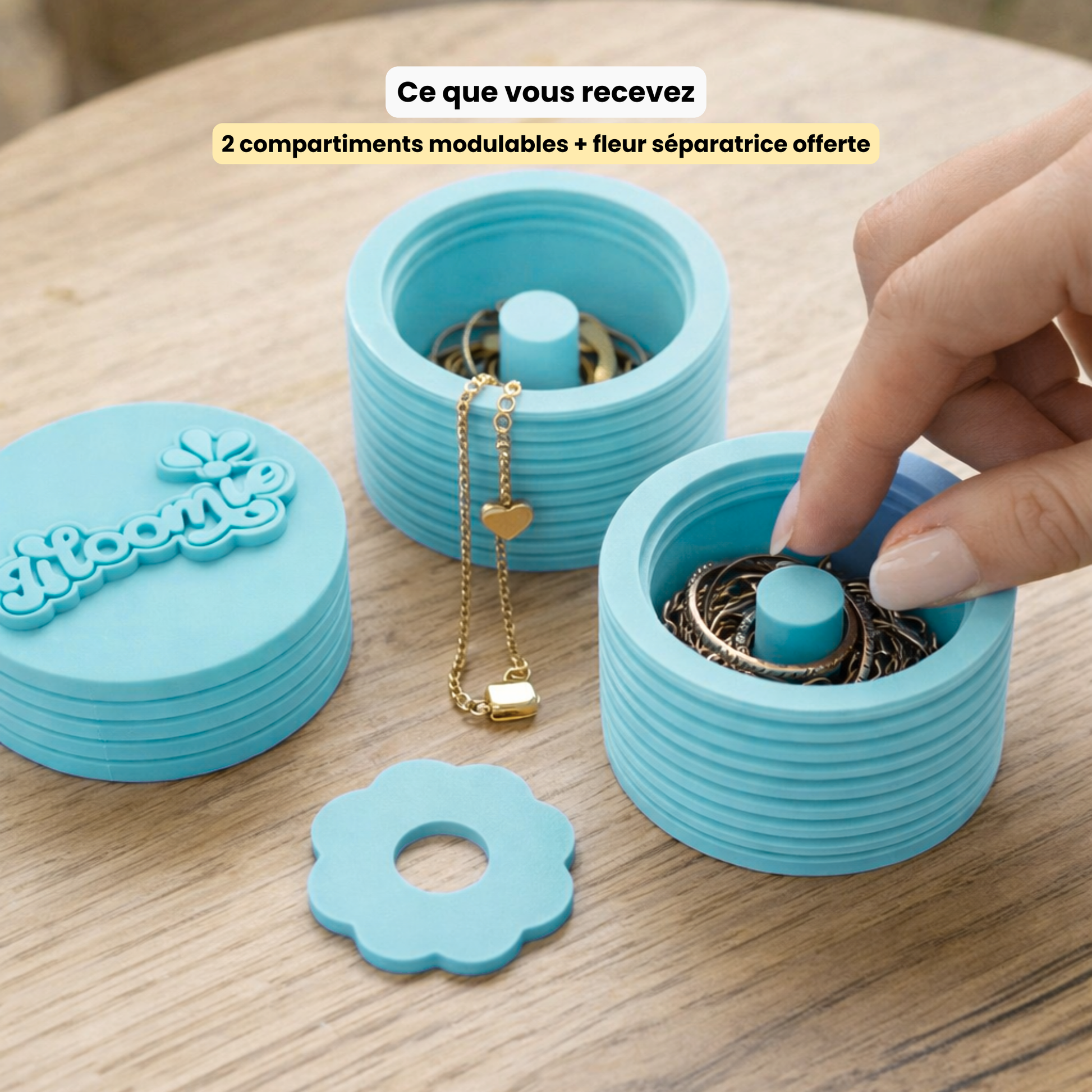 boite a bijoux modulable avec des bijoux dans les compartiments a bijoux